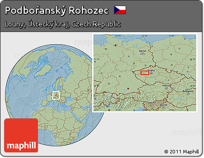 Savanna Style Location Map of Podbořanský Rohozec, hill shading