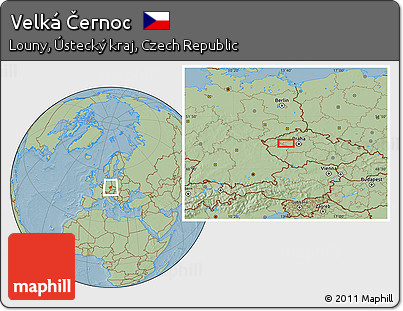 Savanna Style Location Map of Velká Černoc, hill shading