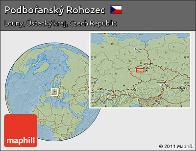 Savanna Style Location Map of Podbořanský Rohozec, hill shading