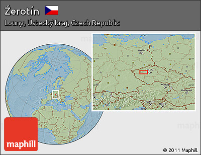 Savanna Style Location Map of Žerotín, hill shading