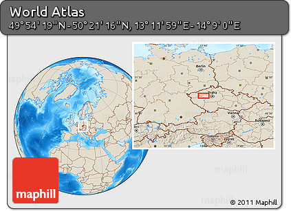 Shaded Relief Location Map of the Area around 50° 7' 47" N, 13° 40' 30" E