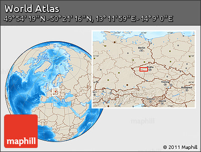 Shaded Relief Location Map of the Area around 50° 7' 47" N, 13° 40' 30" E