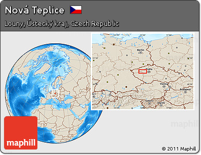 Shaded Relief Location Map of Nová Teplice