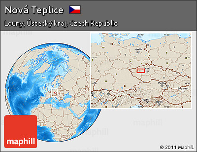 Shaded Relief Location Map of Nová Teplice