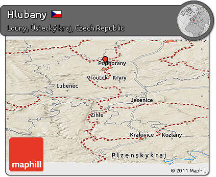 Shaded Relief Panoramic Map of Hlubany