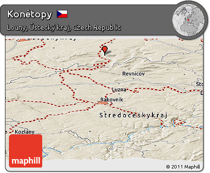 Shaded Relief Panoramic Map of Konětopy