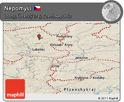 Shaded Relief Panoramic Map of Nepomyšl