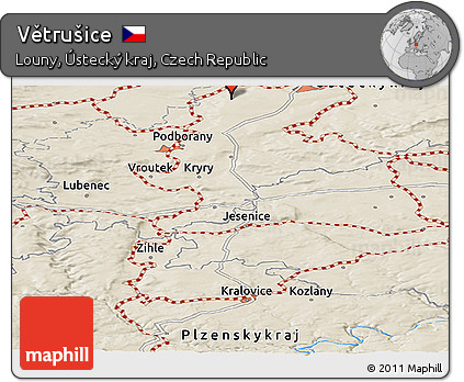 Shaded Relief Panoramic Map of Větrušice