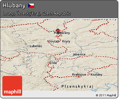 Shaded Relief Panoramic Map of Hlubany