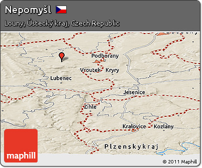 Shaded Relief Panoramic Map of Nepomyšl