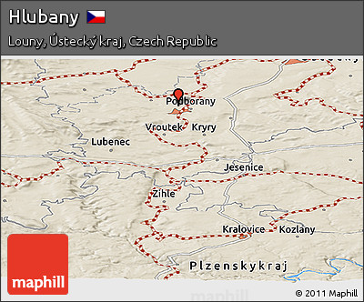 Shaded Relief Panoramic Map of Hlubany