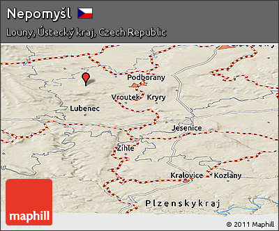 Shaded Relief Panoramic Map of Nepomyšl