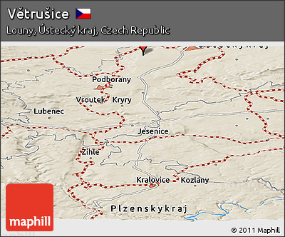 Shaded Relief Panoramic Map of Větrušice