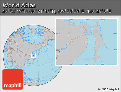 Gray Location Map of the Area around 50° 7' 47" N, 140° 19' 29" E
