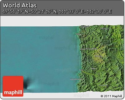 Satellite 3D Map of the Area around 50° 7' 47" N, 142° 1' 30" E