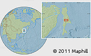 Savanna Style Location Map of Langeri, hill shading