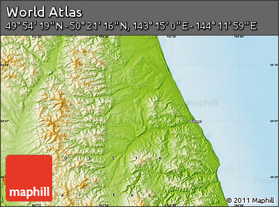 Physical Map of the Area around 50° 7' 47" N, 143° 43' 29" E