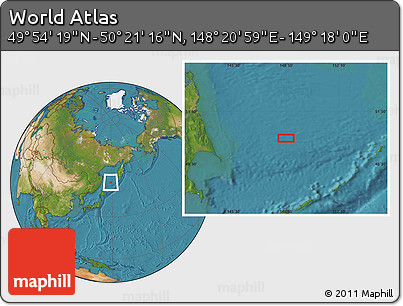Satellite Location Map of the Area around 50° 7' 47" N, 148° 49' 29" E
