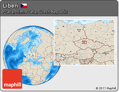Shaded Relief Location Map of Libeň