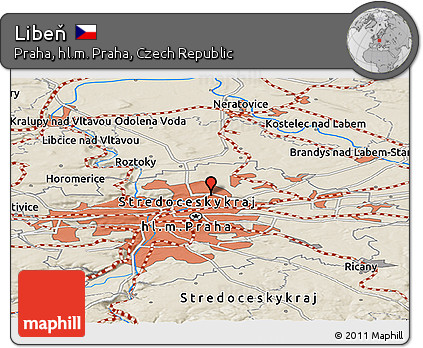 Shaded Relief Panoramic Map of Libeň