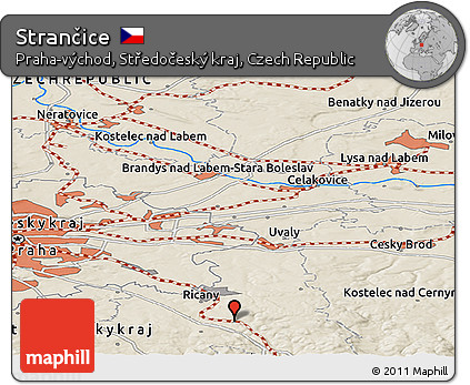 Shaded Relief Panoramic Map of Strančice