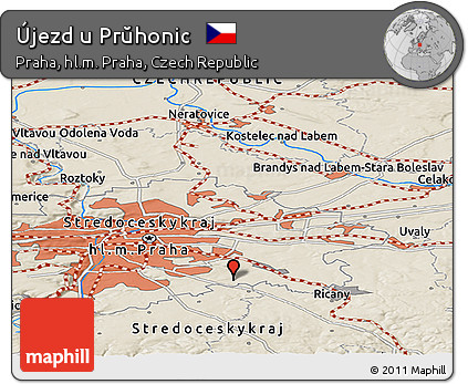 Shaded Relief Panoramic Map of Újezd U Prŭhonic