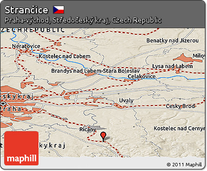 Shaded Relief Panoramic Map of Strančice