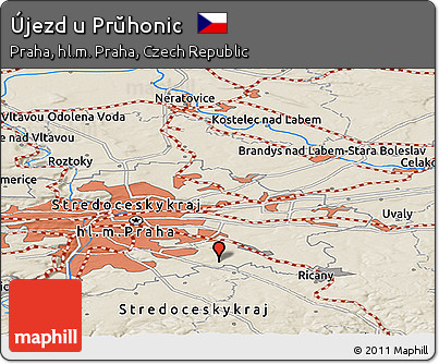 Shaded Relief Panoramic Map of Újezd U Prŭhonic