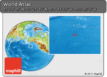 Physical Location Map of the Area around 50° 7' 47" N, 151° 13' 29" W