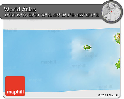 Physical 3D Map of the Area around 50° 7' 47" N, 154° 46' 30" E