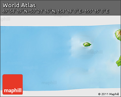 Physical 3D Map of the Area around 50° 7' 47" N, 154° 46' 30" E