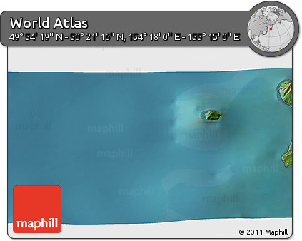 Satellite 3D Map of the Area around 50° 7' 47" N, 154° 46' 30" E