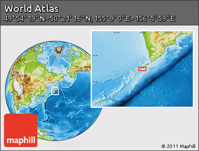 Physical Location Map of the Area around 50° 7' 47" N, 155° 37' 30" E