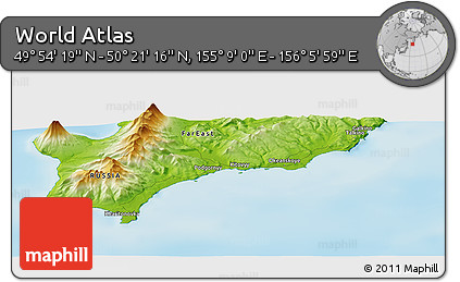 Physical Panoramic Map of the Area around 50° 7' 47" N, 155° 37' 30" E