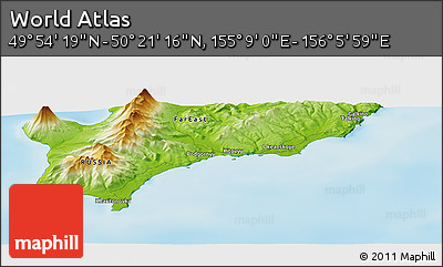 Physical Panoramic Map of the Area around 50° 7' 47" N, 155° 37' 30" E