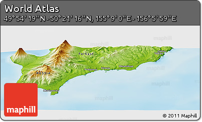 Physical Panoramic Map of the Area around 50° 7' 47" N, 155° 37' 30" E