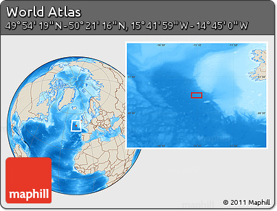 Shaded Relief Location Map of the Area around 50° 7' 47" N, 15° 13' 29" W