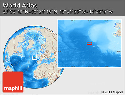 Shaded Relief Location Map of the Area around 50° 7' 47" N, 15° 13' 29" W