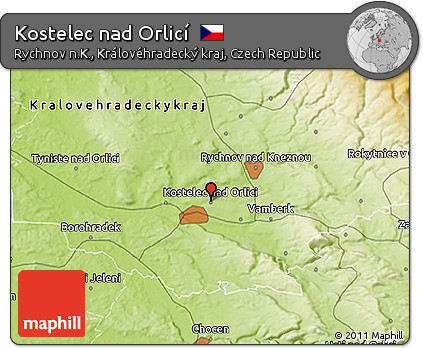 Physical 3D Map of Kostelec Nad Orlicí