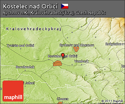 Physical 3D Map of Kostelec Nad Orlicí