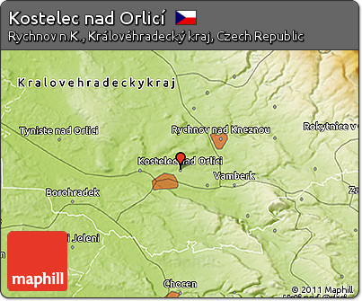 Physical 3D Map of Kostelec Nad Orlicí