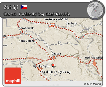 Shaded Relief 3D Map of Zahájí