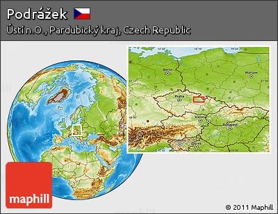 Physical Location Map of Podrážek