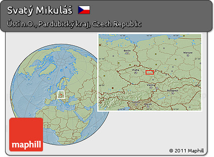 Savanna Style Location Map of Svatý Mikuláš, hill shading