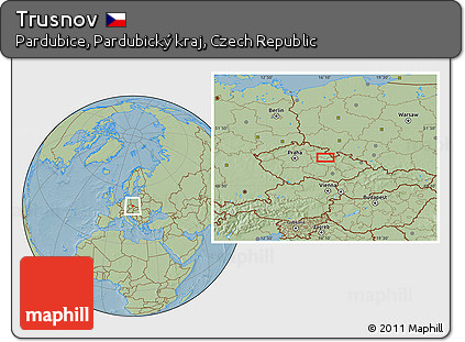 Savanna Style Location Map of Trusnov, hill shading