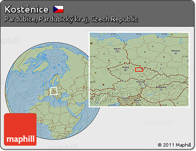 Savanna Style Location Map of Kostěnice, hill shading