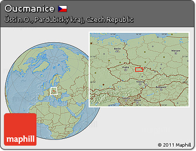Savanna Style Location Map of Oucmanice, hill shading
