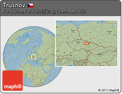 Savanna Style Location Map of Trusnov, hill shading
