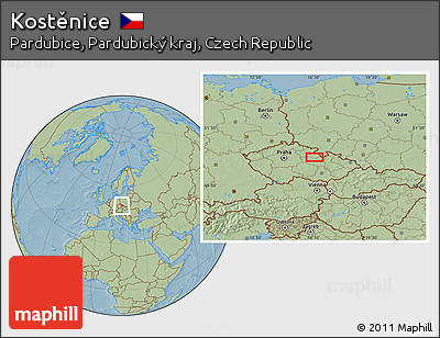 Savanna Style Location Map of Kostěnice, hill shading
