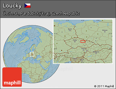 Savanna Style Location Map of Loučky, hill shading